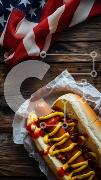 Intra Συλλεκτικό Ξύλινο Παζλ Plywood  4mm - Χοτ-ντογκ κουλούρι με καρυκεύματα στην αμερικανική σημαία Σε Ξύλινο Κουτί - Διαστάσεις: 10x10 cm – 25 κομμάτια