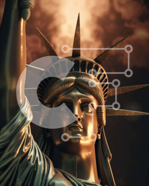 Intra Συλλεκτικό Ξύλινο Παζλ Plywood  4mm - Άγαλμα της Ελευθερίας με Φλόγα κάτω από τους Δραματικούς Ουρανούς Σε Ξύλινο Κουτί - Διαστάσεις Puzzle: 10x10 cm – 25 κομμάτια