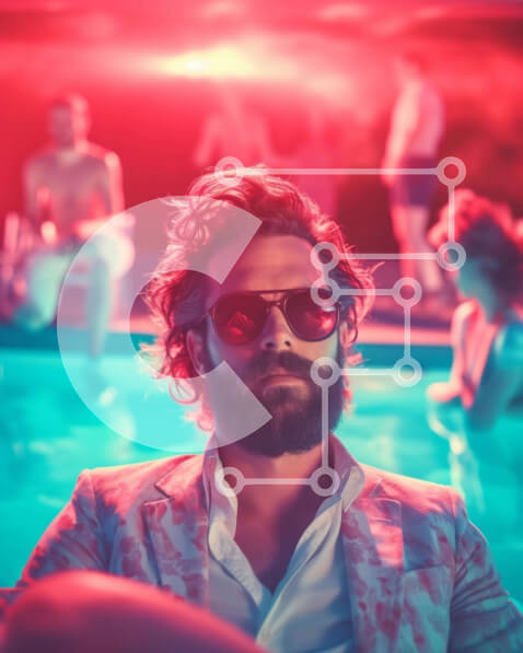 Intra Συλλεκτικό Ξύλινο Παζλ Plywood  4mm - Άνδρας με κομψό κοστούμι δίπλα στην πισίνα Σε Ξύλινο Κουτί - Διαστάσεις Puzzle: 10x10 cm – 25 κομμάτια