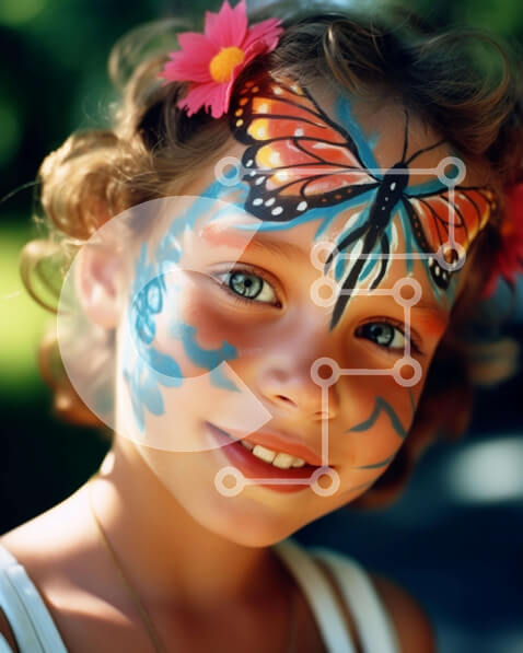 Intra Συλλεκτικό Ξύλινο Παζλ Plywood  4mm - Νεαρό κορίτσι με βαφή προσώπου πεταλούδας Σε Ξύλινο Κουτί - Διαστάσεις Puzzle: 10x10 cm – 25 κομμάτια