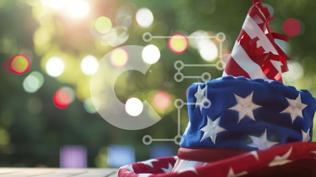 Intra Συλλεκτικό Ξύλινο Παζλ Plywood  4mm - Κόκκινο, λευκό και μπλε καπέλο για πάρτι με μοτίβο αμερικανικής σημαίας Σε Ξύλινο Κουτί - Διαστάσεις Puzzle: 10x10 cm – 25 κομμάτια