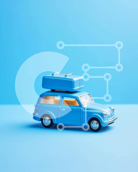 Intra Συλλεκτικό Ξύλινο Παζλ Plywood  4mm - Μπλε αυτοκίνητο παιχνίδι με βαλίτσες Σε Ξύλινο Κουτί - Διαστάσεις Puzzle: 10x10 cm – 25 κομμάτια