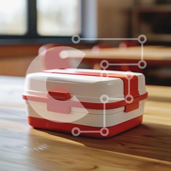 Σετ των 2 Intra Συλλεκτικό Ξύλινο Παζλ Plywood  4mm - Λευκό και κόκκινο κουτί γεύματος σε ξύλινο τραπέζι Σε Ξύλινο Κουτί - Διαστάσεις: 10x10 cm – 25 κομμάτια