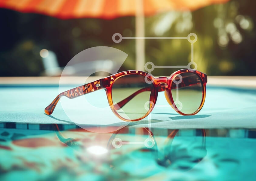 Intra Συλλεκτικό Ξύλινο Παζλ Plywood  4mm - Γυαλιά ηλίου στην άκρη της εξωτερικής πισίνας Σε Ξύλινο Κουτί - Διαστάσεις Puzzle: 10x10 cm – 25 κομμάτια