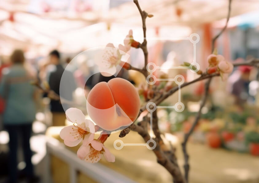 Intra Συλλεκτικό Ξύλινο Παζλ Plywood  4mm - Κλαδί δέντρου με άνθη πορτοκαλιάς και συγκέντρωση ανθρώπων Σε Ξύλινο Κουτί - Διαστάσεις: 10x10 cm – 25 κομμάτια