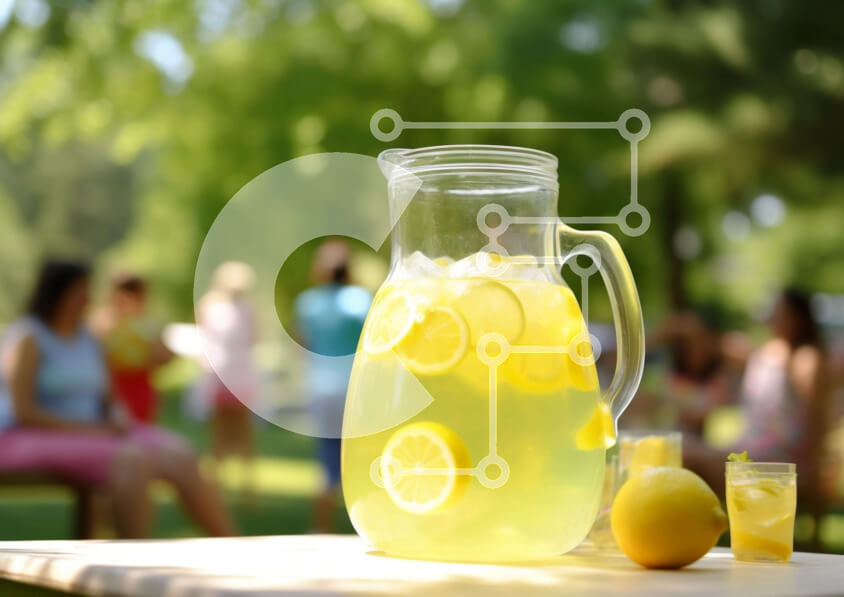 Σετ των 2 Intra Συλλεκτικό Ξύλινο Παζλ Plywood  4mm - Στάμνα με λεμονάδα σε υπαίθριο τραπέζι με ανθρώπους στο πικνίκ Σε Ξύλινο Κουτί - Διαστάσεις: 10x10 cm – 25 κομμάτια