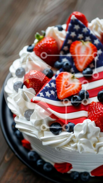 Intra Συλλεκτικό Ξύλινο Παζλ Plywood  4mm - Τούρτα με πατριωτικό θέμα με αμερικανική σημαία Σε Ξύλινο Κουτί - Διαστάσεις: 10x10 cm – 25 κομμάτια