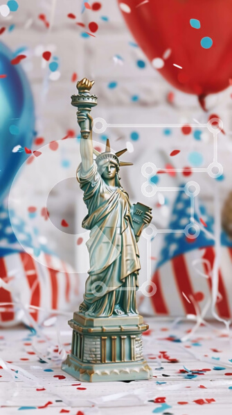 Intra Συλλεκτικό Ξύλινο Παζλ Plywood  4mm - Άγαλμα της Ελευθερίας με Πατριωτικές Διακοσμήσεις Σε Ξύλινο Κουτί - Διαστάσεις: 10x10 cm – 25 κομμάτια