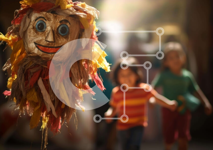 Intra Συλλεκτικό Ξύλινο Παζλ Plywood  4mm - Children Walking by Elaborate Straw Mask Σε Ξύλινο Κουτί - Διαστάσεις Puzzle: 10x10 cm – 25 κομμάτια