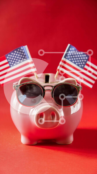 Intra Συλλεκτικό Ξύλινο Παζλ Plywood  4mm - Κουμπαράς για την Ημέρα της Ανεξαρτησίας με αμερικανικές σημαίες και γυαλιά ηλίου Σε Ξύλινο Κουτί - Διαστάσεις: 10x10 cm – 25 κομμάτια