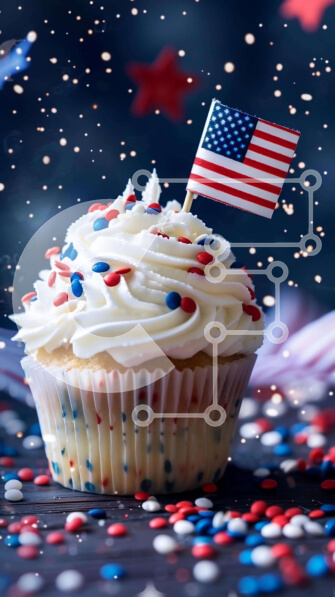 Intra Συλλεκτικό Ξύλινο Παζλ Plywood  4mm - Πατριωτικό Cupcake με αμερικανική σημαία και κομφετί Σε Ξύλινο Κουτί - Διαστάσεις: 10x10 cm – 25 κομμάτια
