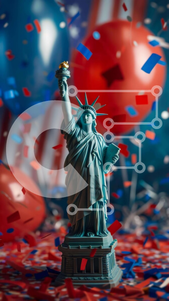 Intra Συλλεκτικό Ξύλινο Παζλ Plywood  4mm - Άγαλμα της ελευθερίας με κόκκινα, λευκά και μπλε μπαλόνια Σε Ξύλινο Κουτί - Διαστάσεις Puzzle: 10x10 cm – 25 κομμάτια