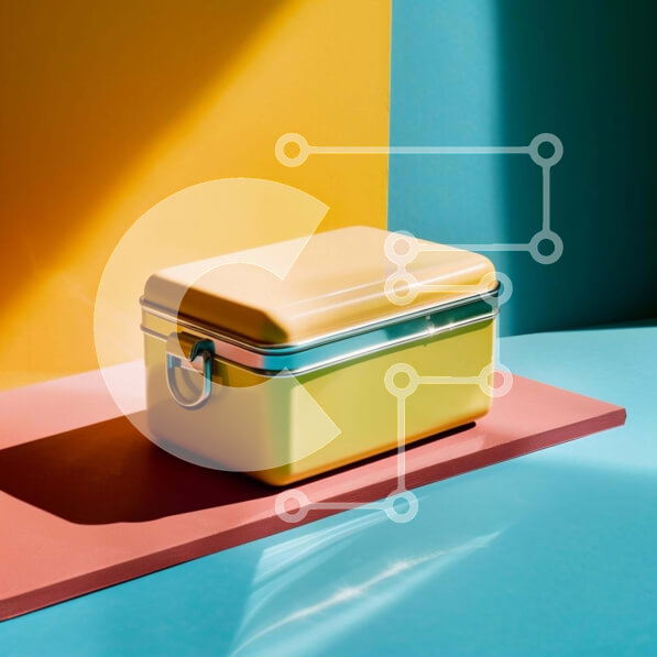 Intra Συλλεκτικό Ξύλινο Παζλ Plywood  4mm - Κίτρινο μεσημεριανό κουτί σε πολύχρωμη επιφάνεια Σε Ξύλινο Κουτί - Διαστάσεις: 10x10 cm – 25 κομμάτια