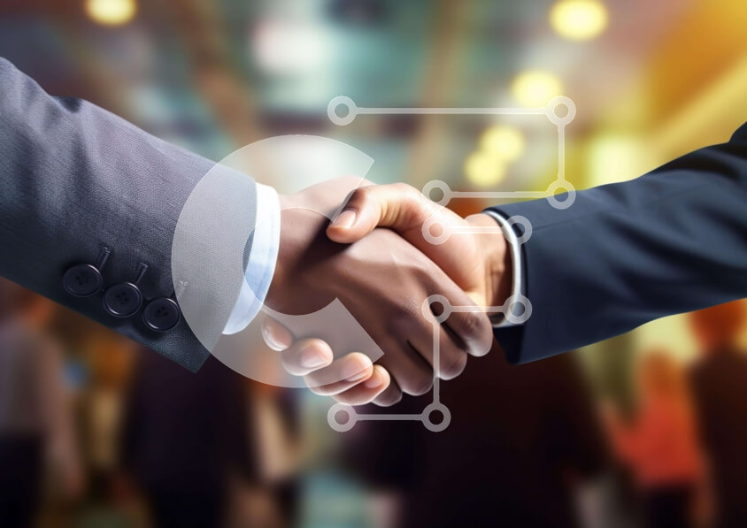 Intra Συλλεκτικό Ξύλινο Παζλ Plywood  4mm - Επιχειρηματίες χειραψία σε ένα πλήθος Σε Ξύλινο Κουτί - Διαστάσεις Puzzle: 10x10 cm – 25 κομμάτια