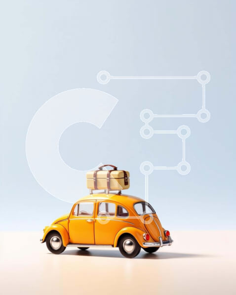 Intra Συλλεκτικό Ξύλινο Παζλ Plywood  4mm - Πορτοκαλί παιχνίδι αυτοκίνητο με βαλίτσα και αποσκευές Σε Ξύλινο Κουτί - Διαστάσεις Puzzle: 10x10 cm – 25 κομμάτια