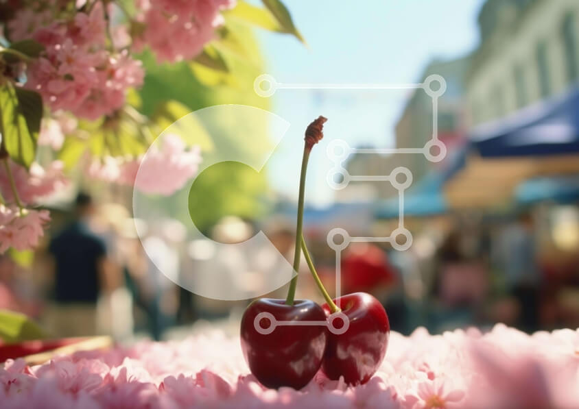 Intra Συλλεκτικό Ξύλινο Παζλ Plywood  4mm - Κεράσια και ροζ λουλούδια σύνθεση στην αγορά Σε Ξύλινο Κουτί - Διαστάσεις: 10x10 cm – 25 κομμάτια