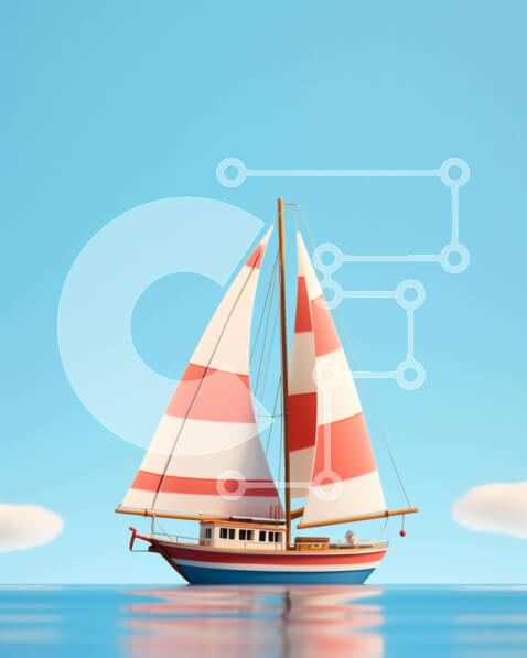 Σετ των 2 Intra Συλλεκτικό Ξύλινο Παζλ Plywood  4mm - Κόκκινο και άσπρο ιστιοφόρο που επιπλέει στον μπλε ωκεανό Σε Ξύλινο Κουτί - Διαστάσεις: 10x10 cm – 25 κομμάτια