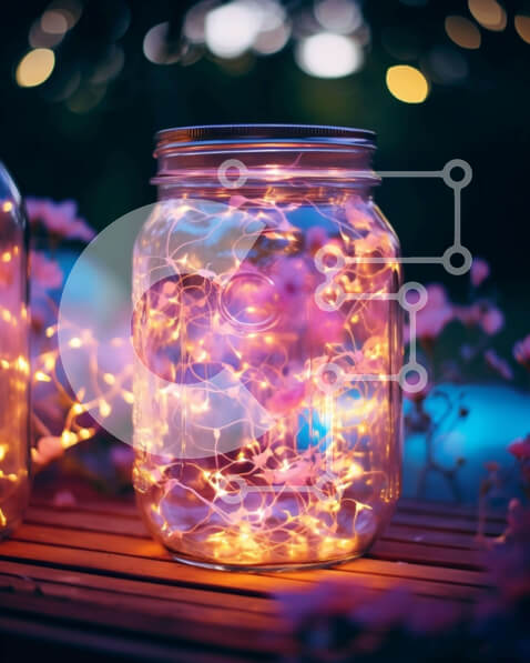 Intra Συλλεκτικό Ξύλινο Παζλ Plywood  4mm - Πολύχρωμα φώτα βάζου Mason σε ξύλινο τραπέζι Σε Ξύλινο Κουτί - Διαστάσεις Puzzle: 10x10 cm – 25 κομμάτια