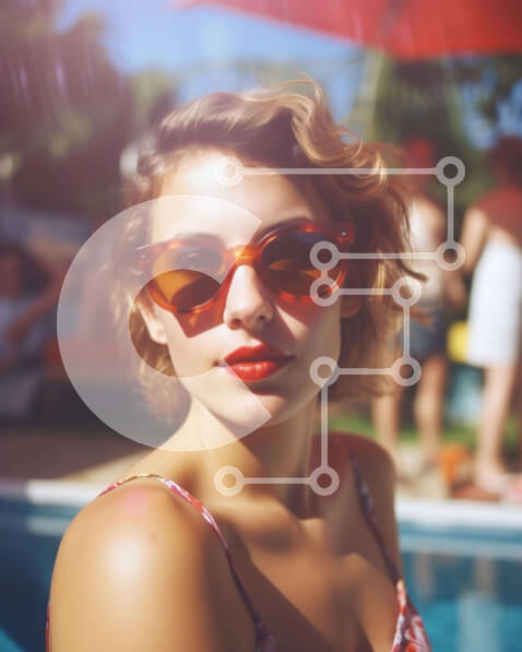 Intra Συλλεκτικό Ξύλινο Παζλ Plywood  4mm - Νεαρή γυναίκα σε μια εξωτερική πισίνα Σε Ξύλινο Κουτί - Διαστάσεις Puzzle: 10x10 cm – 25 κομμάτια