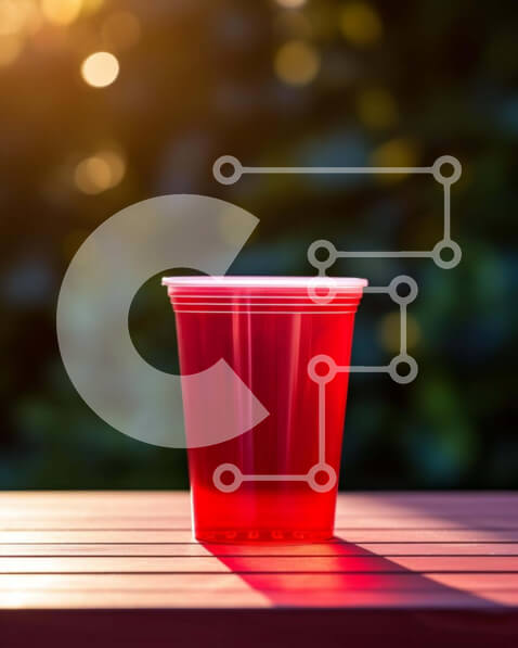 Intra Συλλεκτικό Ξύλινο Παζλ Plywood  4mm - Άδειο κόκκινο πλαστικό κύπελλο σε ξύλινο τραπέζι Σε Ξύλινο Κουτί - Διαστάσεις: 10x10 cm – 25 κομμάτια