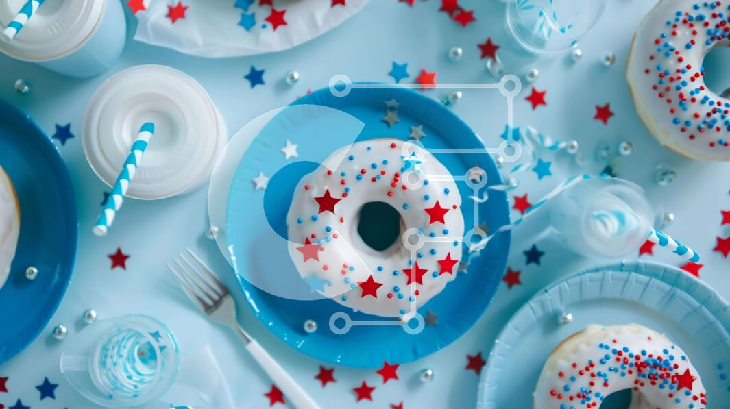 Σετ των 2 Intra Συλλεκτικό Ξύλινο Παζλ Plywood  4mm - Πατριωτικά ντόνατς σε μπλε πιάτα με κόκκινα, λευκά και μπλε αστέρια Σε Ξύλινο Κουτί - Διαστάσεις: 10x10 cm – 25 κομμάτια