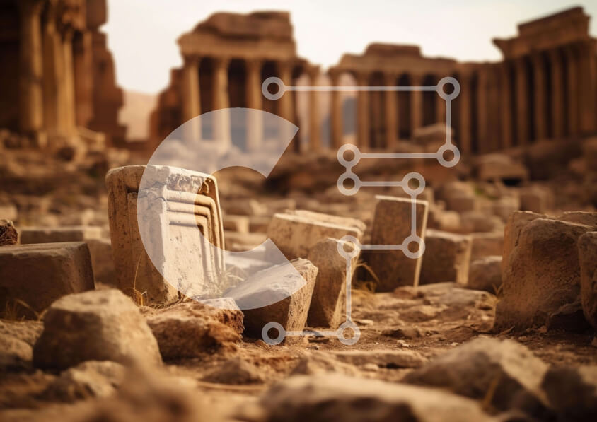 Intra Συλλεκτικό Ξύλινο Παζλ Plywood  4mm - Αρχαίες πέτρες και πυλώνες σε ένα ανοιχτό πεδίο Σε Ξύλινο Κουτί - Διαστάσεις Puzzle: 10x10 cm – 25 κομμάτια