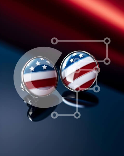 Intra Συλλεκτικό Ξύλινο Παζλ Plywood  4mm - Πατριωτικά μανικετόκουμπα αμερικανικής σημαίας Σε Ξύλινο Κουτί - Διαστάσεις Puzzle: 10x10 cm – 25 κομμάτια