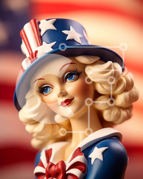 Intra Συλλεκτικό Ξύλινο Παζλ Plywood  4mm - Πατριωτική κούκλα με καπέλο αμερικανικής σημαίας Σε Ξύλινο Κουτί - Διαστάσεις Puzzle: 10x10 cm – 25 κομμάτια