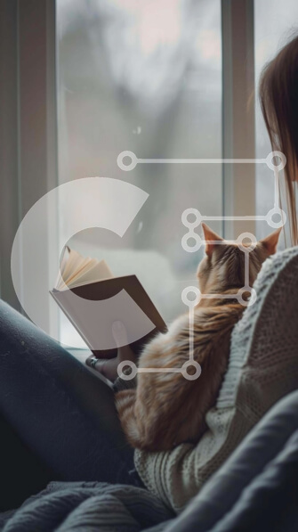 Intra Συλλεκτικό Ξύλινο Παζλ Plywood  4mm - Γυναίκα που διαβάζει με τη γάτα στον καναπέ κοντά στα παράθυρα Σε Ξύλινο Κουτί - Διαστάσεις Puzzle: 10x10 cm – 25 κομμάτια