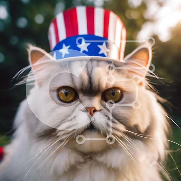 Intra Συλλεκτικό Ξύλινο Παζλ Plywood  4mm - Λευκή γάτα με καπέλο με θέμα την αμερικανική σημαία Σε Ξύλινο Κουτί - Διαστάσεις: 10x10 cm – 25 κομμάτια