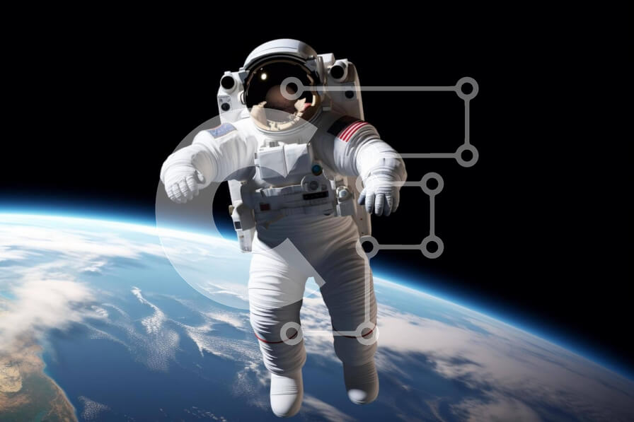 Intra Συλλεκτικό Ξύλινο Παζλ Plywood  4mm - Αστροναύτης που επιπλέει πάνω από τη Γη με δορυφόρους Σε Ξύλινο Κουτί - Διαστάσεις Puzzle: 10x10 cm – 25 κομμάτια