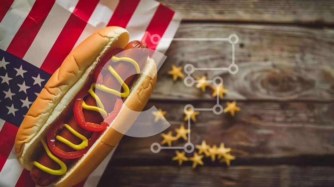 Σετ των 2 Intra Συλλεκτικό Ξύλινο Παζλ Plywood  4mm - Χοτ-ντογκ σε κουλούρι σε σχήμα αμερικανικής σημαίας Σε Ξύλινο Κουτί - Διαστάσεις: 10x10 cm – 25 κομμάτια