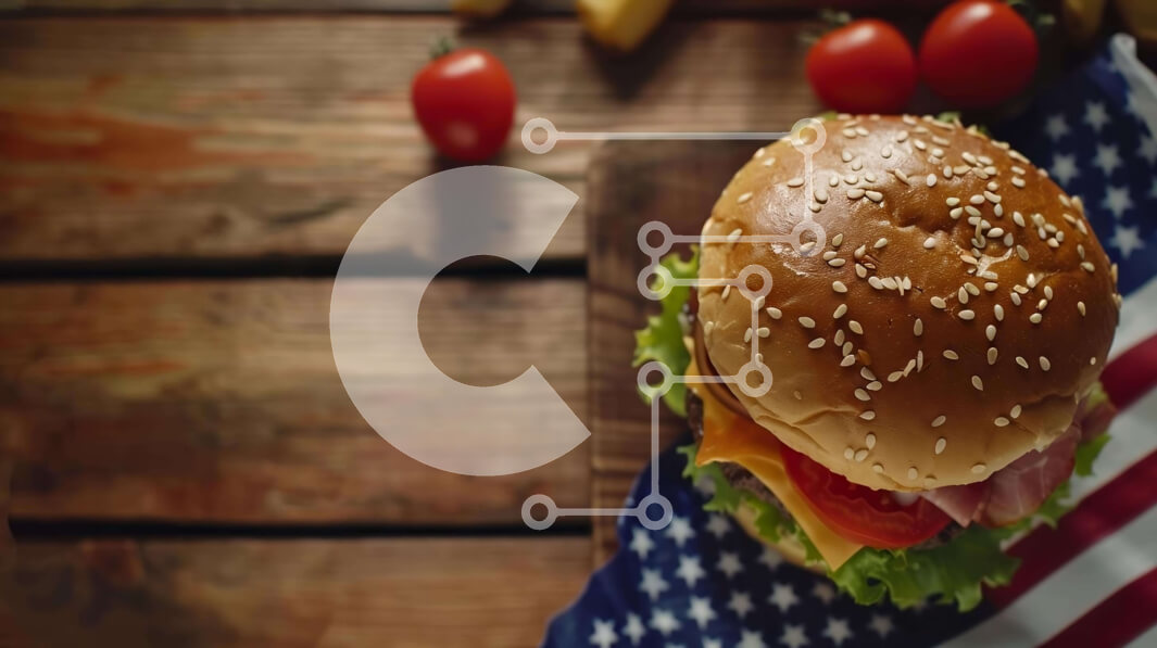 Σετ των 2 Intra Συλλεκτικό Ξύλινο Παζλ Plywood  4mm - Μπέργκερ στην αμερικανική σημαία με φρούτα Σε Ξύλινο Κουτί - Διαστάσεις: 10x10 cm – 25 κομμάτια