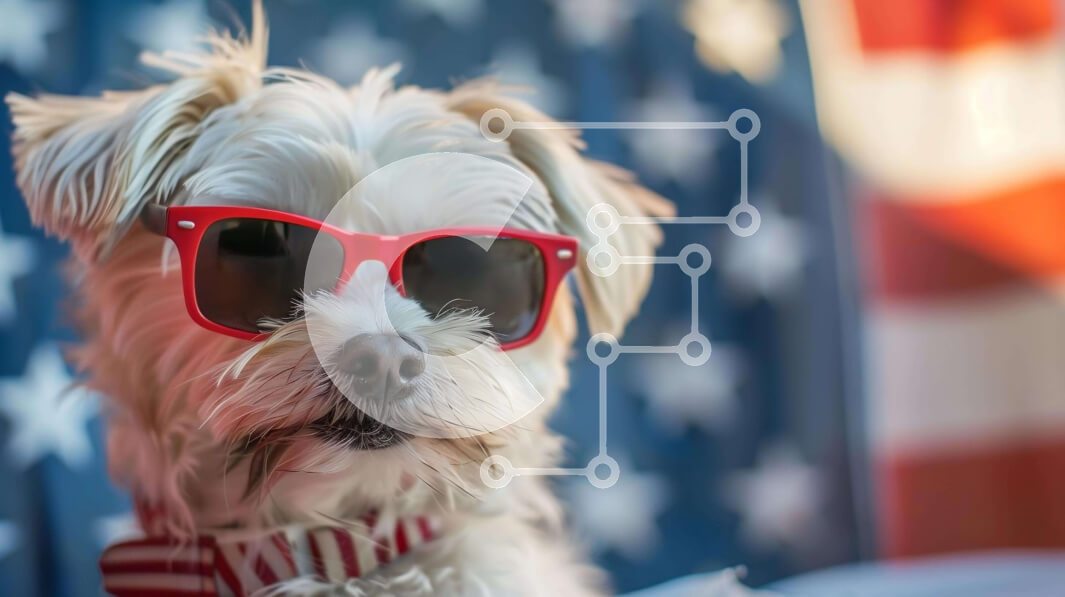 Intra Συλλεκτικό Ξύλινο Παζλ Plywood  4mm - Λευκός σκύλος με κόκκινα γυαλιά ηλίου στις 4 Ιουλίου Σε Ξύλινο Κουτί - Διαστάσεις: 10x10 cm – 25 κομμάτια