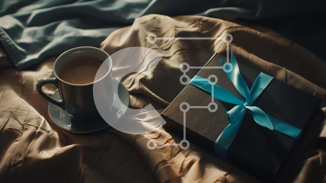 Intra Συλλεκτικό Ξύλινο Παζλ Plywood  4mm - Μαύρο κουτί δώρου με μπλε κορδέλα στο κρεβάτι Σε Ξύλινο Κουτί - Διαστάσεις: 10x10 cm – 25 κομμάτια