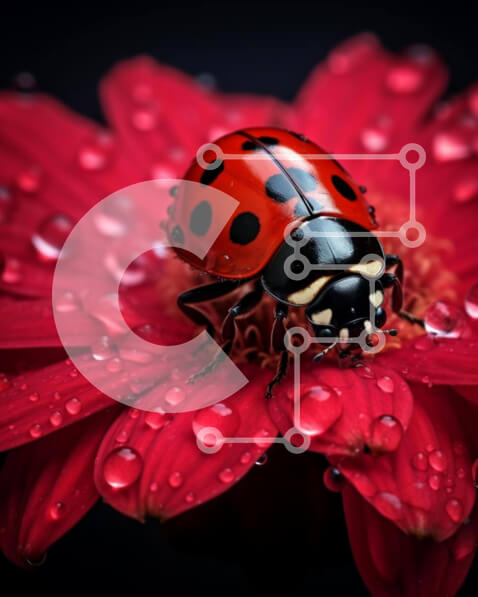 Intra Συλλεκτικό Ξύλινο Παζλ Plywood  4mm - Πασχαλίτσα στο κόκκινο λουλούδι με σταγονίδια νερού Σε Ξύλινο Κουτί - Διαστάσεις: 10x10 cm – 25 κομμάτια