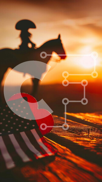 Intra Συλλεκτικό Ξύλινο Παζλ Plywood  4mm - Καουμπόι έφιππος με αμερικανική σημαία στο ηλιοβασίλεμα Σε Ξύλινο Κουτί - Διαστάσεις Puzzle: 10x10 cm – 25 κομμάτια