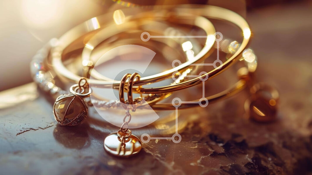 Intra Συλλεκτικό Ξύλινο Παζλ Plywood  4mm - Πολυτελή χρυσά βραχιόλια με γούρια και μενταγιόν Σε Ξύλινο Κουτί - Διαστάσεις Puzzle: 10x10 cm – 25 κομμάτια