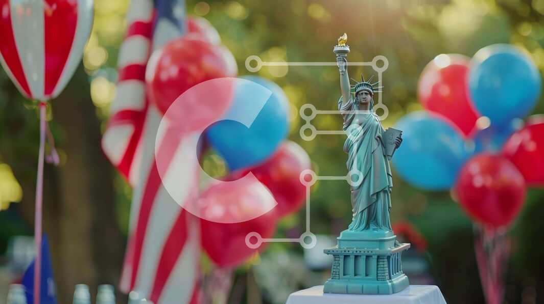 Intra Συλλεκτικό Ξύλινο Παζλ Plywood  4mm - Άγαλμα της ελευθερίας με κόκκινα, λευκά και μπλε μπαλόνια Σε Ξύλινο Κουτί - Διαστάσεις Puzzle: 10x10 cm – 25 κομμάτια