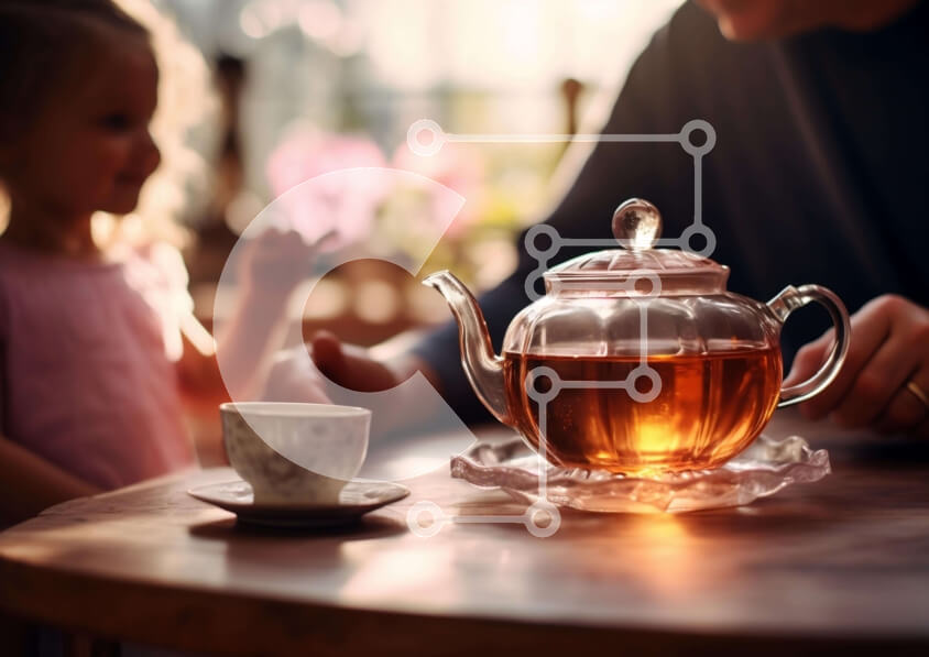 Intra Συλλεκτικό Ξύλινο Παζλ Plywood  4mm - Πατέρας και κόρη μοιράζονται τσάι Σε Ξύλινο Κουτί - Διαστάσεις Puzzle: 10x10 cm – 25 κομμάτια