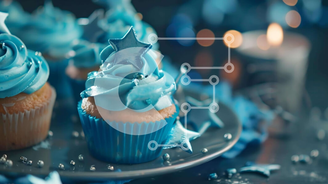 Σετ των 2 Intra Συλλεκτικό Ξύλινο Παζλ Plywood  4mm - Γιορτινά cupcakes με μπλε γλάσο και αστέρια Σε Ξύλινο Κουτί - Διαστάσεις: 10x10 cm – 25 κομμάτια