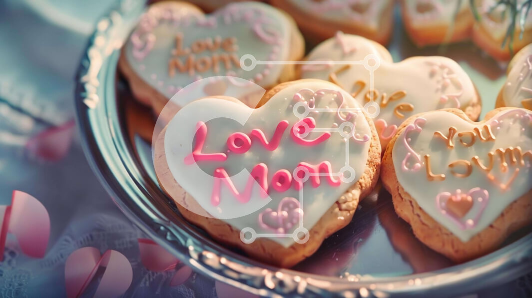 Σετ των 2 Intra Συλλεκτικό Ξύλινο Παζλ Plywood  4mm - Μπισκότα σε σχήμα καρδιάς με διακοσμητικά «Love Mom». Σε Ξύλινο Κουτί - Διαστάσεις: 10x10 cm – 25 κομμάτια