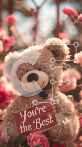 Intra Συλλεκτικό Ξύλινο Παζλ Plywood  4mm - Αρκουδάκι με ροζ λουλούδια με ανοιχτό σημάδι Σε Ξύλινο Κουτί - Διαστάσεις Puzzle: 10x10 cm – 25 κομμάτια