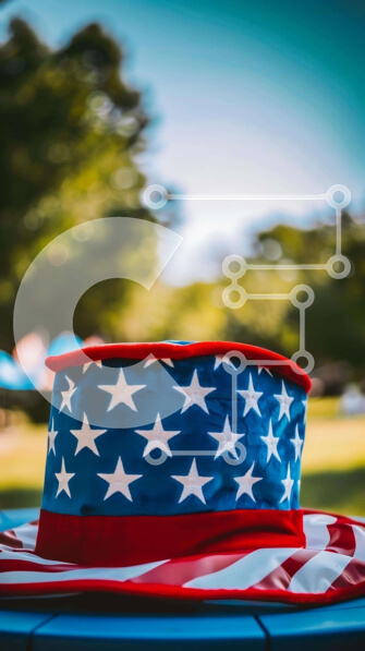 Intra Συλλεκτικό Ξύλινο Παζλ Plywood  4mm - Πατριωτικό κόκκινο, λευκό και μπλε καπέλο με αμερικανική σημαία Σε Ξύλινο Κουτί - Διαστάσεις Puzzle: 10x10 cm – 25 κομμάτια