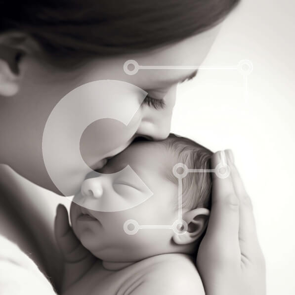 Intra Συλλεκτικό Ξύλινο Παζλ Plywood  4mm - Μητέρα που φιλά το νεογέννητο μωρό σε ασπρόμαυρη εικόνα Σε Ξύλινο Κουτί - Διαστάσεις Puzzle: 10x10 cm – 25 κομμάτια