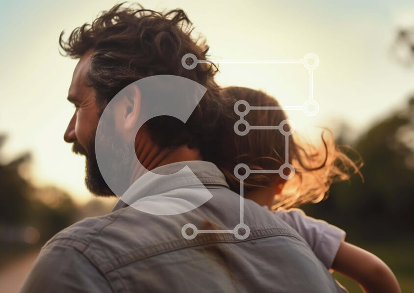 Intra Συλλεκτικό Ξύλινο Παζλ Plywood  4mm - Άνδρας που κουβαλά την κόρη στο ηλιοβασίλεμα Σε Ξύλινο Κουτί - Διαστάσεις Puzzle: 10x10 cm – 25 κομμάτια