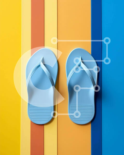 Intra Συλλεκτικό Ξύλινο Παζλ Plywood  4mm - Μπλε σαγιονάρες σε πολύχρωμο ριγέ φόντο Σε Ξύλινο Κουτί - Διαστάσεις Puzzle: 10x10 cm – 25 κομμάτια