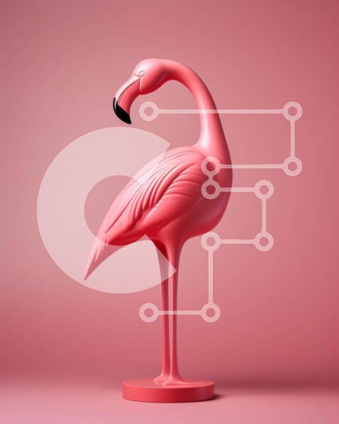 Intra Συλλεκτικό Ξύλινο Παζλ Plywood  4mm - Ροζ άγαλμα φλαμίνγκο σε πορτοκαλί φόντο Σε Ξύλινο Κουτί - Διαστάσεις: 10x10 cm – 25 κομμάτια