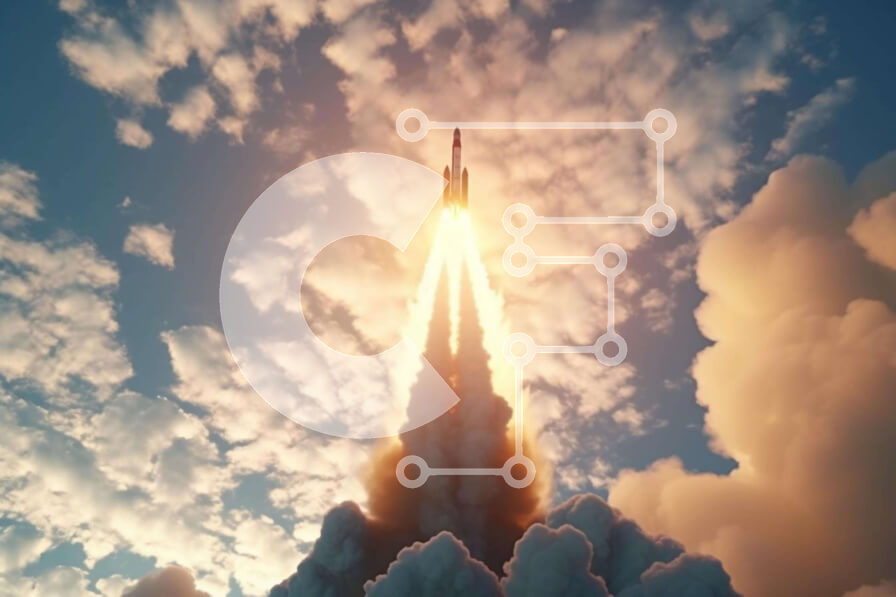 Intra Συλλεκτικό Ξύλινο Παζλ Plywood  4mm - Εκτόξευση πυραύλων στον ουρανό με σύννεφα Σε Ξύλινο Κουτί - Διαστάσεις Puzzle: 10x10 cm – 25 κομμάτια