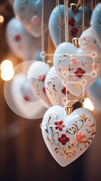 Intra Συλλεκτικό Ξύλινο Παζλ Plywood  4mm - Λευκά και ροζ στολίδια καρδιάς για διακοσμητικά ή δώρα Σε Ξύλινο Κουτί - Διαστάσεις: 10x10 cm – 25 κομμάτια